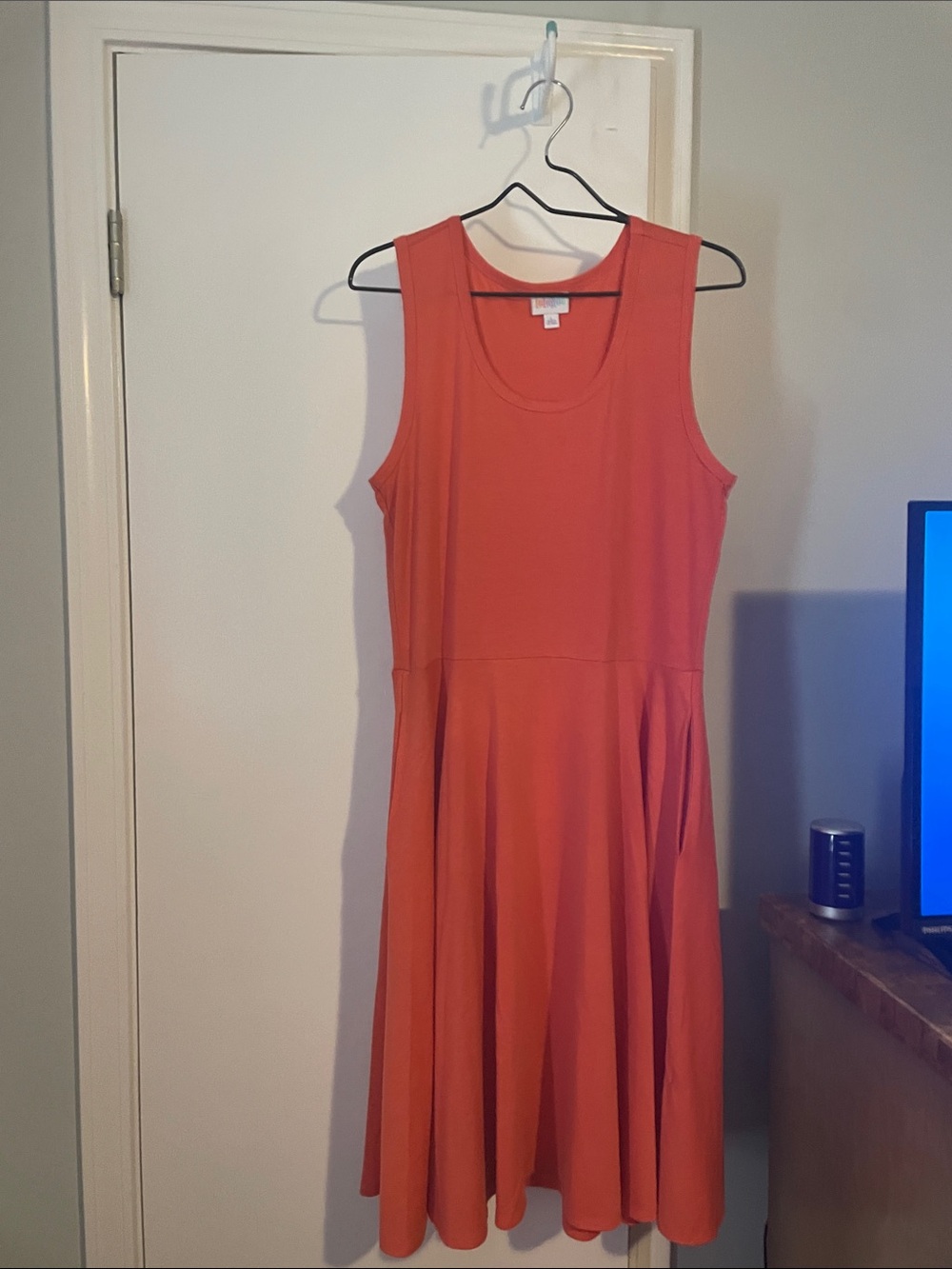 Sleeveless Coral Midi Dress with Flared Skirt